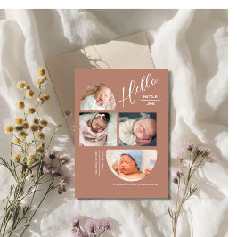 Modern Terracotta 4 Baby Photo Collage Birth  Aankondiging
