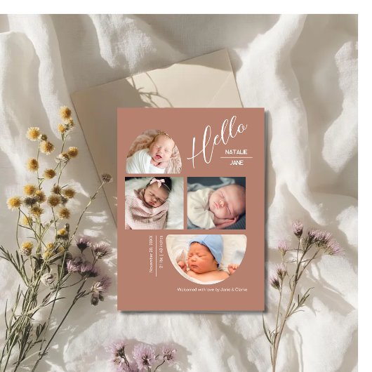 Modern Terracotta 4 Baby Photo Collage Birth  Aankondiging