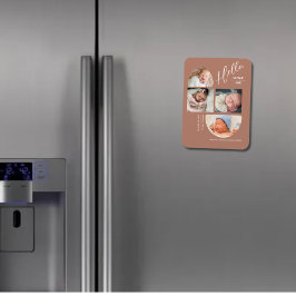 Modern Terracotta 4 Baby Photo Collage Birth  Magneet