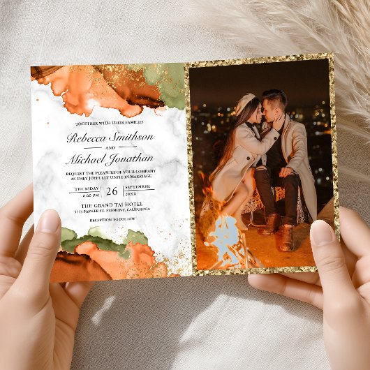 Modern Terracotta Abstract Ink QR Code Wedding