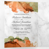 Modern Terracotta Abstracte Ink QR Code Weddenscha Drieluik Uitnodiging (Binnenzijde eerst)