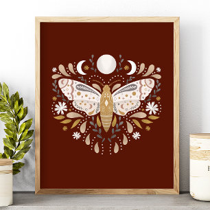 Modern Terracotta Abstracte Moth Illustration Poster
