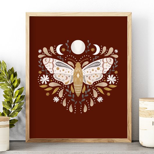 Modern Terracotta Abstracte Moth Illustration Poster