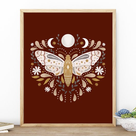 Modern Terracotta Abstracte Moth Illustration Poster