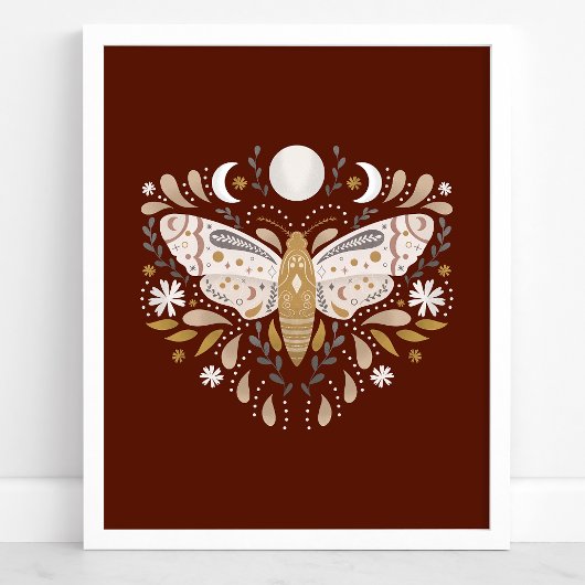 Modern Terracotta Abstracte Moth Illustration Poster
