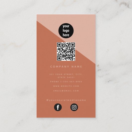 Modern Terracotta Abstracte QR-code Sociale media Visitekaartje (Achterkant)