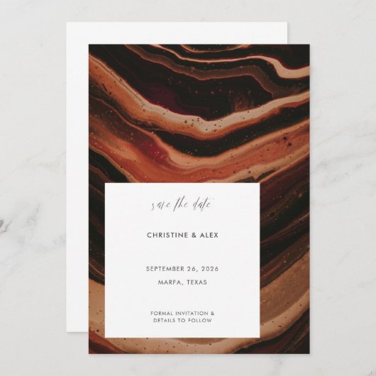 Modern Terracotta Agate Marble Texture Wedding Save The Date (Voorkant / Achterkant)