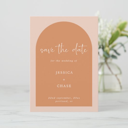 Modern Terracotta Arch Photo Wedding Save The Date (Staand voorkant)