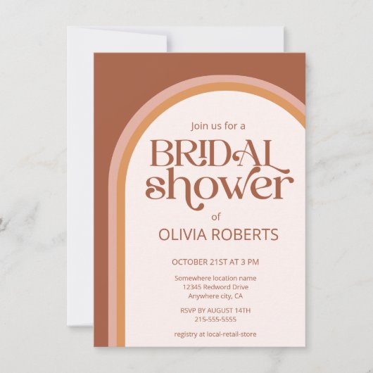 Modern Terracotta Arch Typografie Vrijgezellenfees Kaart (Voorkant)