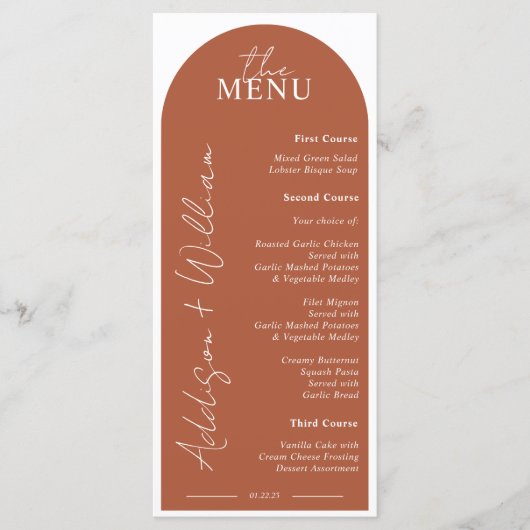 Modern Terracotta Arch Wedding Menu (Voorkant)