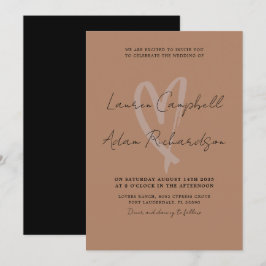 Modern Terracotta & Black Heart Wedding Invitation Kaart