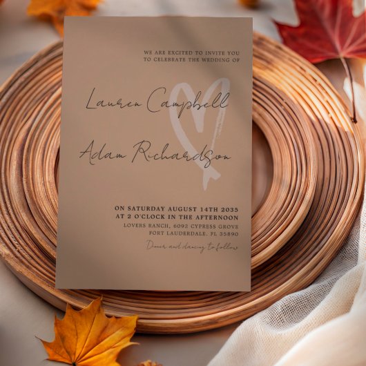 Modern Terracotta & Black Heart Wedding Invitation Kaart