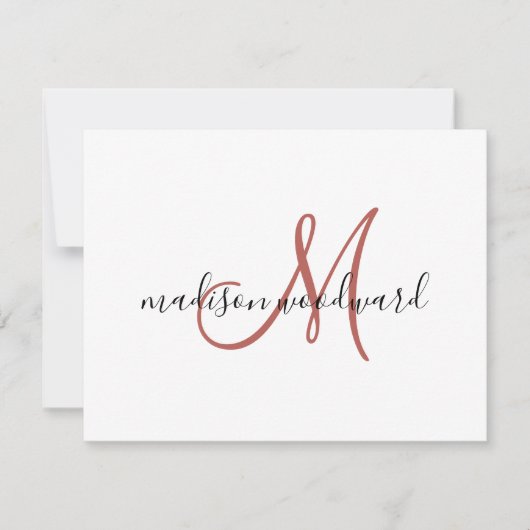 Modern Terracotta Black Script Monogram Note Card Notitiekaartje (Voorkant)