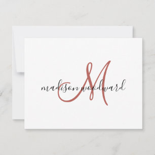 Modern Terracotta Black Script Monogram Note Card Notitiekaartje