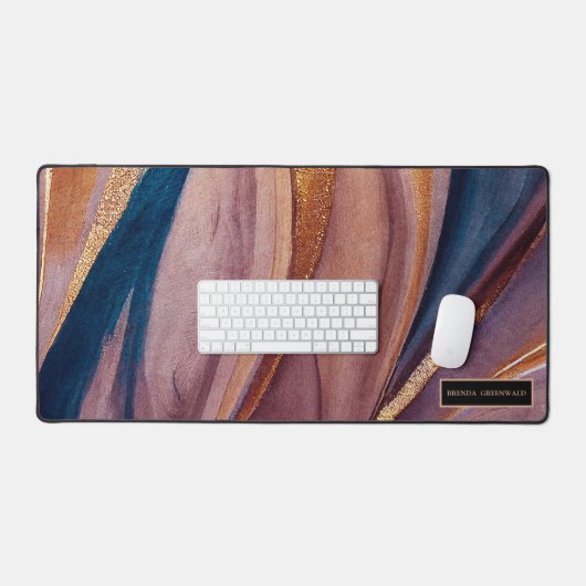 Modern terracotta blauw glitter goud monogram bureaumat (Keyboard & Muis)