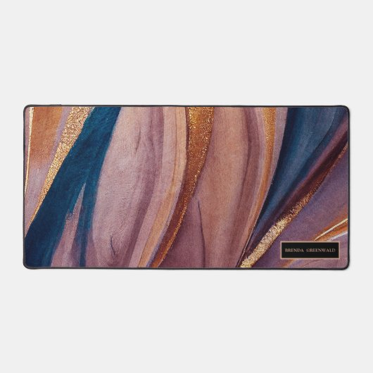 Modern terracotta blauw glitter goud monogram bureaumat (Voorkant)