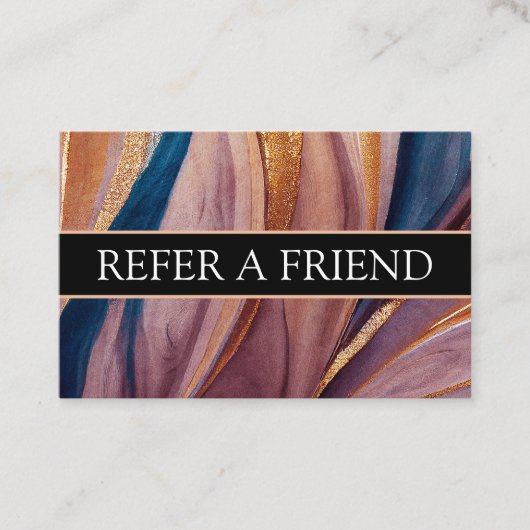 Modern terracotta blue glitter Referral-klant Visitekaartje (Voorkant)