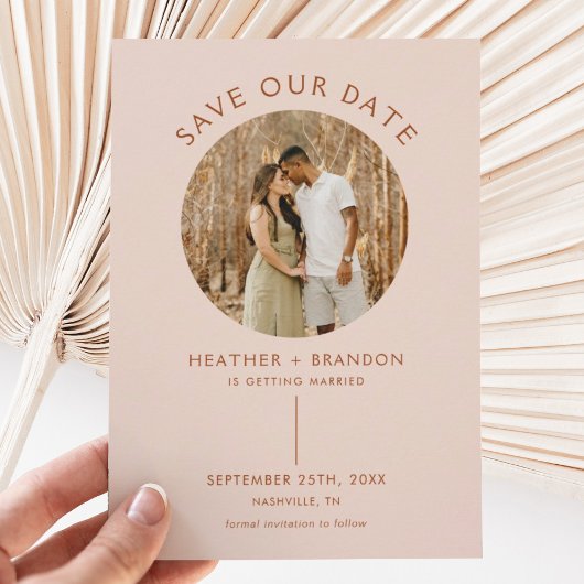 Modern Terracotta Blush Photo Save the Dates Kaart