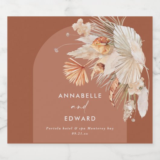 modern terracotta boheiengras botanisch sparkling wijnetiket (Enkel label)