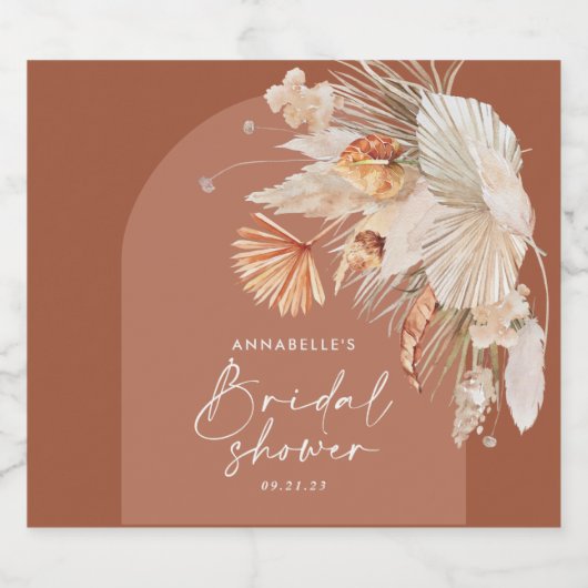 modern terracotta boheiengras botanisch sparkling wijnetiket (Enkel label)