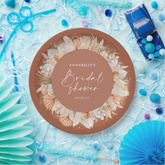 Modern terracotta bohian pampas vrijgezellenfeest papieren bordje (Feest)