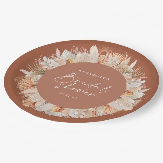 Modern terracotta bohian pampas vrijgezellenfeest papieren bordje (Gekanteld)