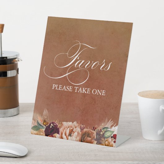 Modern Terracotta Boho Favors Reclamebord Met Voetstuk (Insitu)