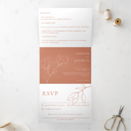 Modern Terracotta Boho Floral Drieluik Uitnodiging