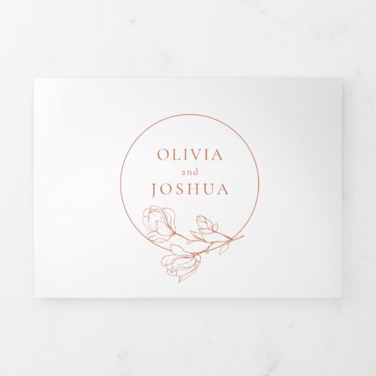 Modern Terracotta Boho Floral Drieluik Uitnodiging (Cover)