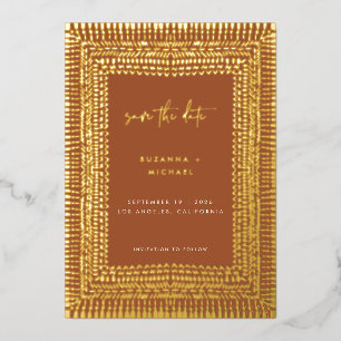Modern Terracotta Boho Lijst Wedding Save Date Folie Uitnodiging