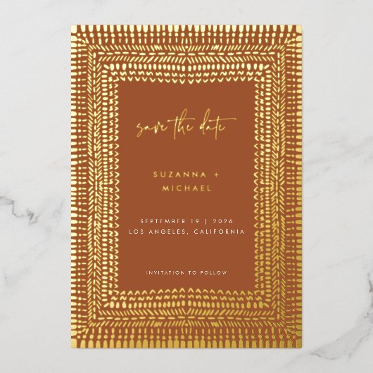 Modern Terracotta Boho Lijst Wedding Save Date Folie Uitnodiging (Voorkant)