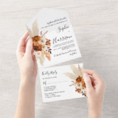 Modern Terracotta Boho Pampas Grass Wedding All In One Uitnodiging (Afscheurbaar)