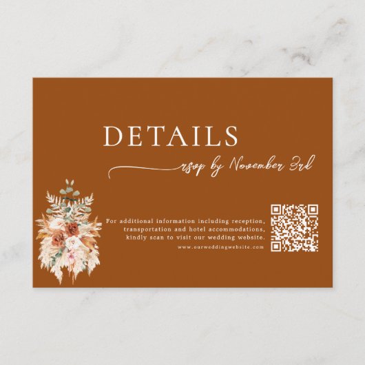 Modern Terracotta Boho QR Code Wedding Details  Informatiekaartje (Voorkant)
