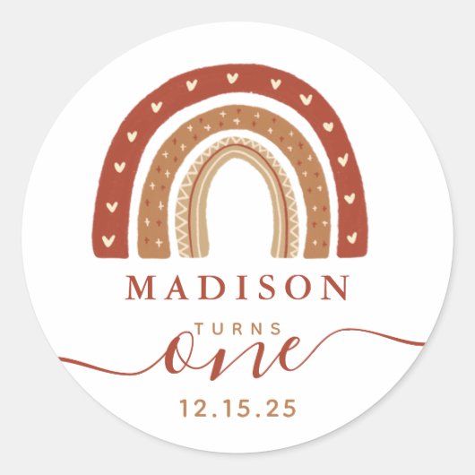 Modern Terracotta Boho Rainbow Birthday Ronde Sticker (Voorkant)