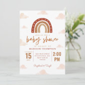 Modern Terracotta Boho Rainbow Clouds Baby shower Kaart (Staand voorkant)