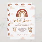 Modern Terracotta Boho Rainbow Clouds Baby shower Kaart (Voorkant / Achterkant)