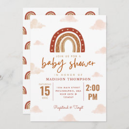 Modern Terracotta Boho Rainbow Clouds Baby shower Kaart