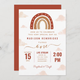 Modern Terracotta Boho Rainbow Clouds Birthday Kaart