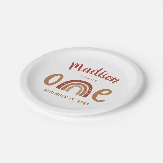 Modern Terracotta Boho Rainbow First Birthday Papieren Bordje (Gekanteld)