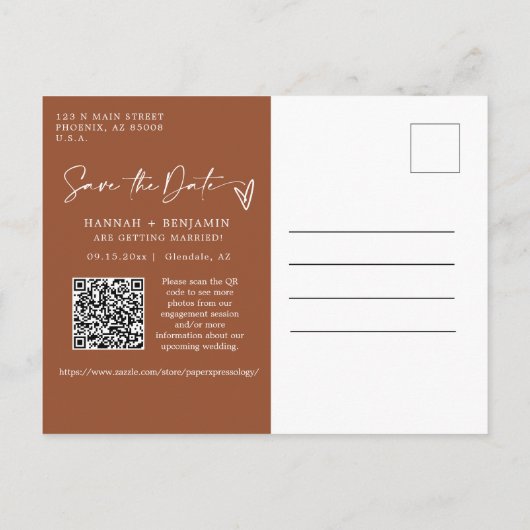 Modern Terracotta Boho Sla de datum QR Code Foto Briefkaart (Achterkant)