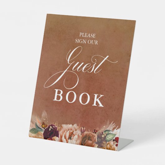 Modern Terracotta Boho Wedding Guest Book Reclamebord Met Voetstuk (Voorkant)