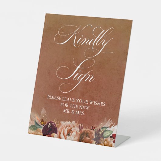 Modern Terracotta Boho Wedding Guest Book Reclamebord Met Voetstuk (Voorkant)