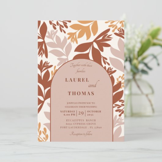 Modern Terracotta Botanical Arch Wedding Kaart (Staand voorkant)