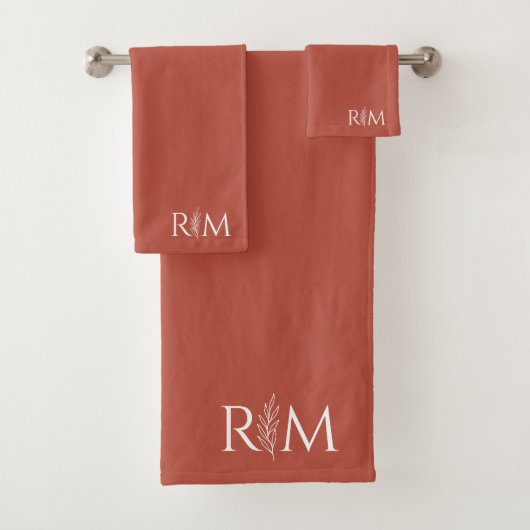 Modern Terracotta Botanical Monogram Initials Bad Handdoek (Insitu)