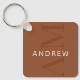 Modern Terracotta Brown Monogram met naam Sleutelhanger