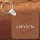 Modern Terracotta Brown Monogram met naam Sleutelhanger (Voorkant)