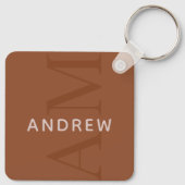 Modern Terracotta Brown Monogram met naam Sleutelhanger (Achterkant)