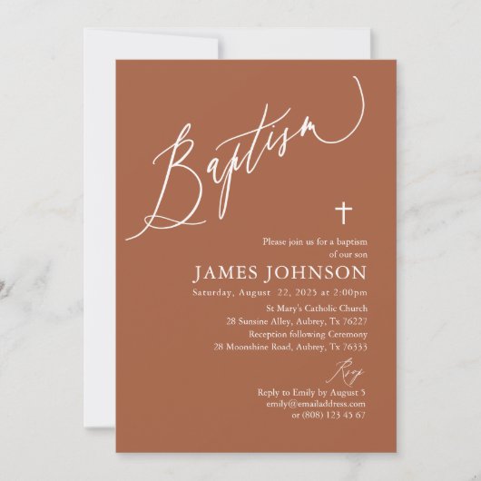 Modern Terracotta Burnt Oranje Baptism Invitation Kaart (Voorkant)