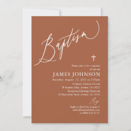 Modern Terracotta Burnt Oranje Baptism Invitation Kaart