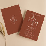 Modern Terracotta Burnt Sinaasappel Boho Wedding Kaart<br><div class="desc">Modern Terracotta brandde Oranje Boho bruiloft uitnodiging. Monogram achteraan.</div>